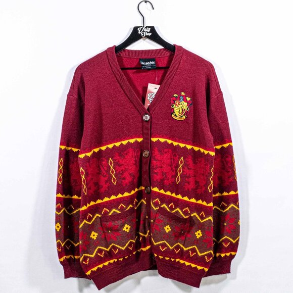 Wizarding World Harry Potter Gryffindor Fair Isle Cardigan Sweater Oversized - Picture 1 of 7